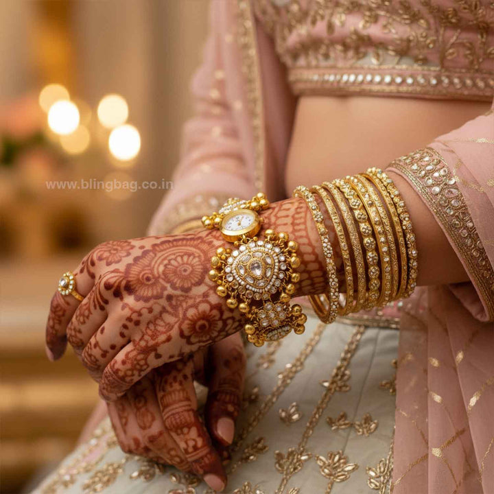 BlingBag Golden Kanisha Kundan Watch