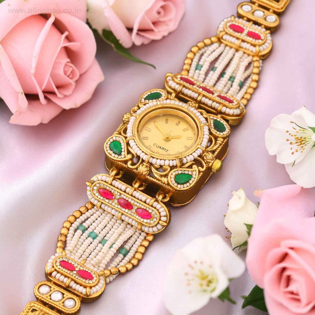 golden heritage watch with beads 