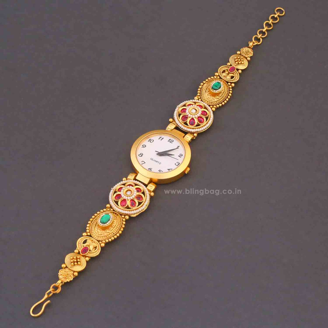 Blingbag Gold-Plated Kundan Inaya Dial Watch