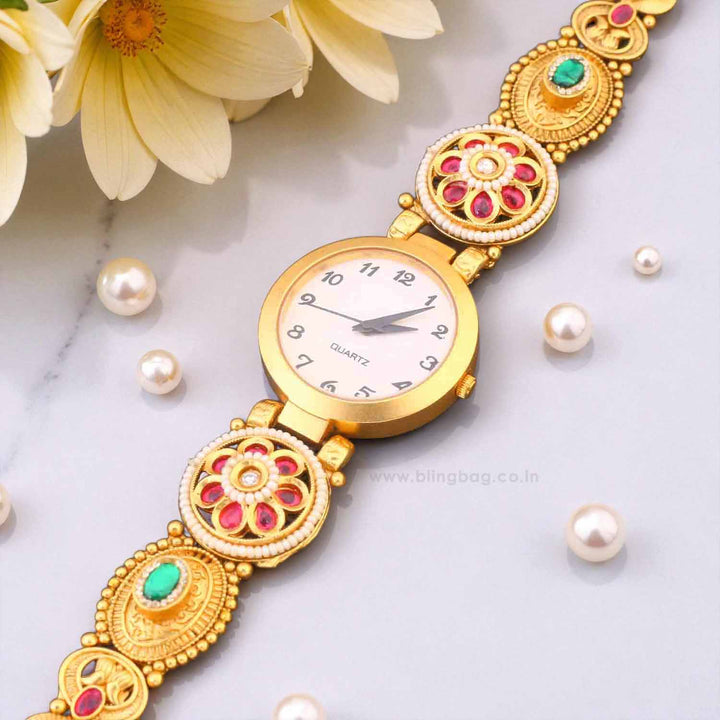 Blingbag Gold-Plated Kundan Inaya Dial Watch