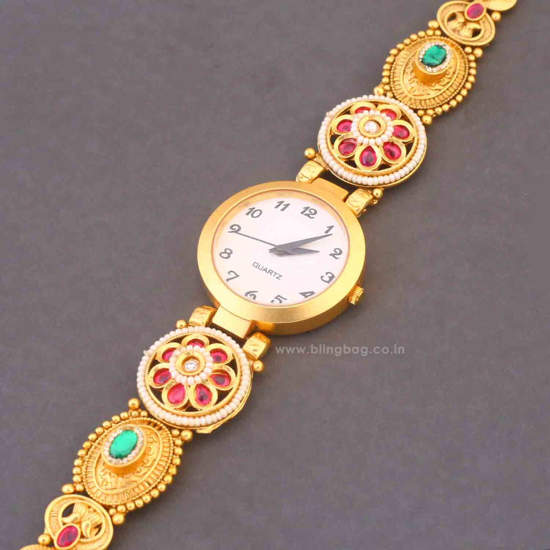 Blingbag Gold-Plated Kundan Inaya Dial Watch