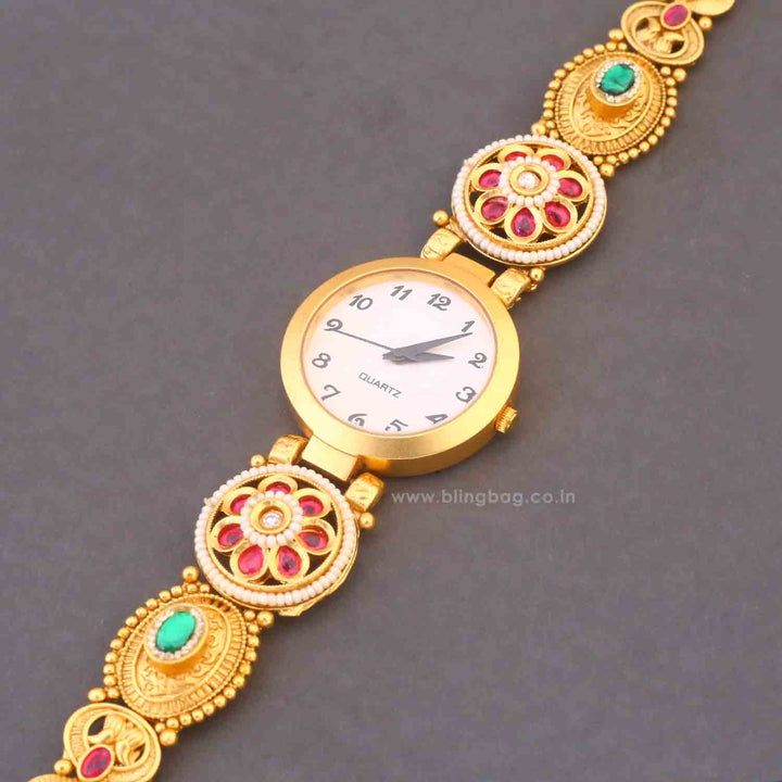 Blingbag Gold-Plated Kundan Inaya Dial Watch