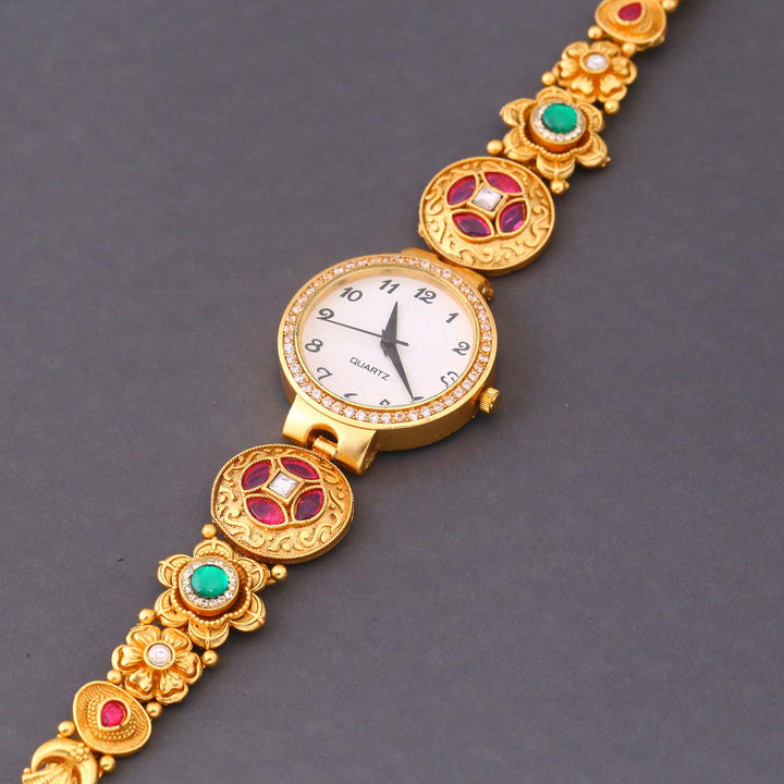 Blingbag Gold-Plated Kundan Kanika Dial Watch