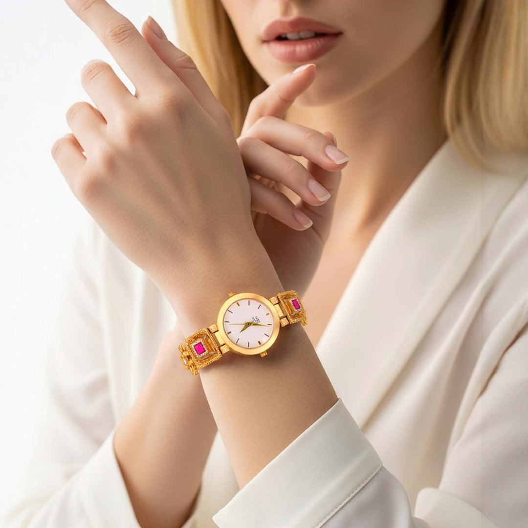 Blingbag Gold-Plated Kundan Rajkumari Dial Watch