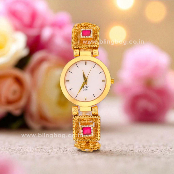 Blingbag Gold-Plated Kundan Rajkumari Dial Watch