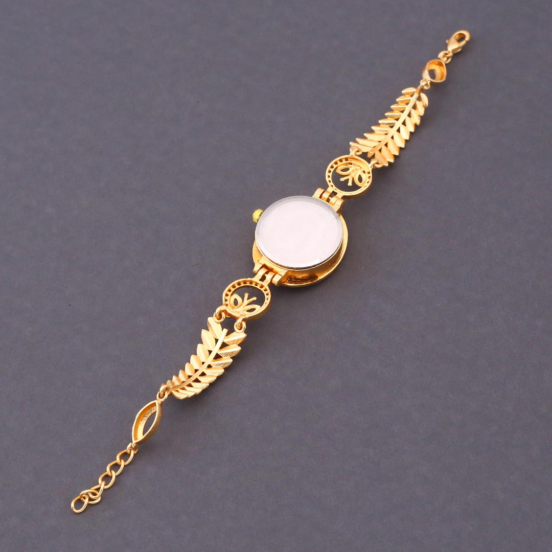 Blingbag Gold- Plated Leaf Black Dial Design Watch