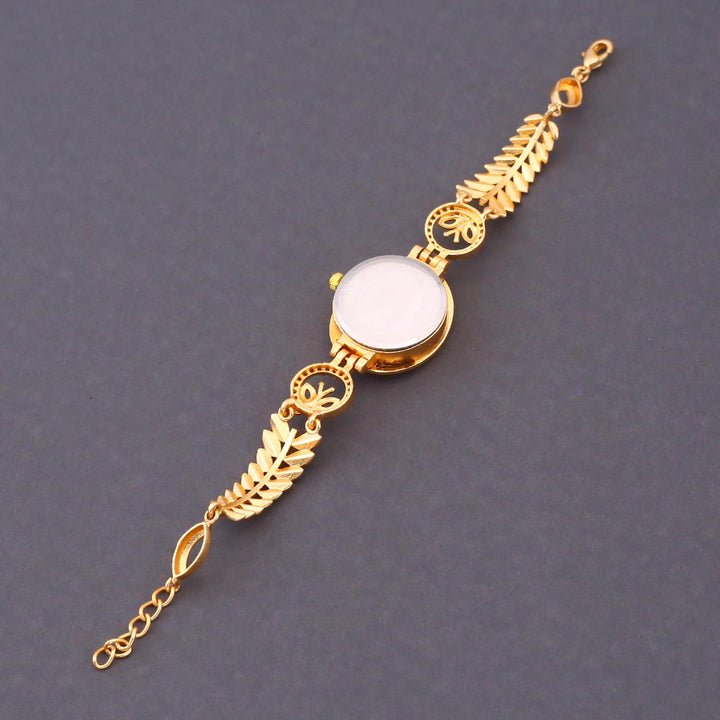 Blingbag Gold- Plated Leaf Black Dial Design Watch