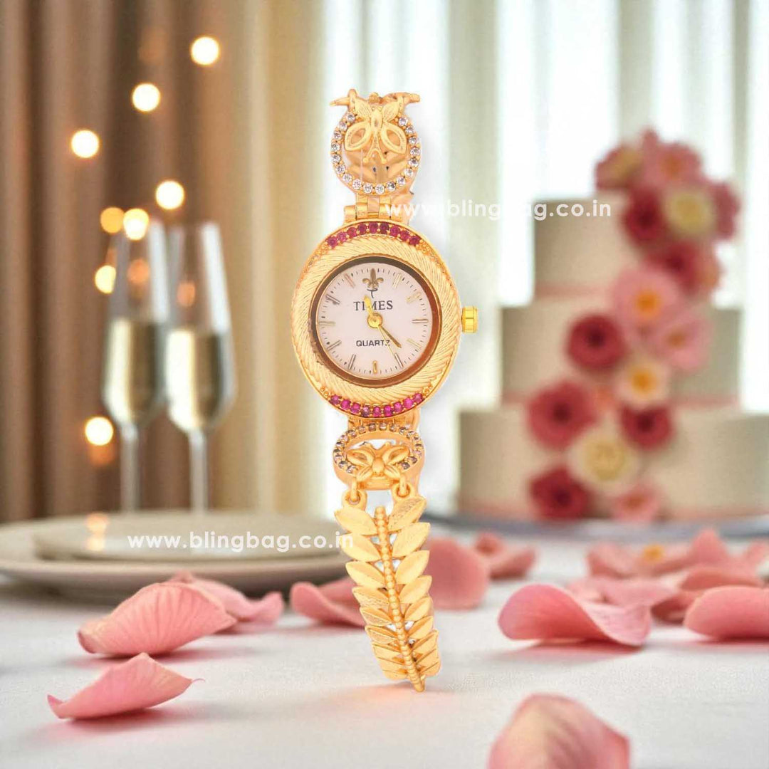 Blingbag Gold- Plated Leaf Design Watch