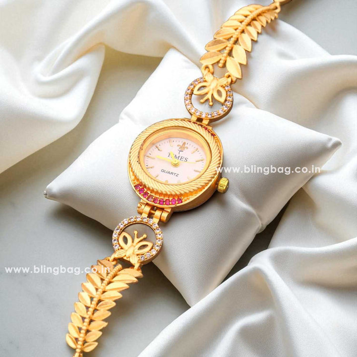 Blingbag Gold- Plated Leaf Design Watch