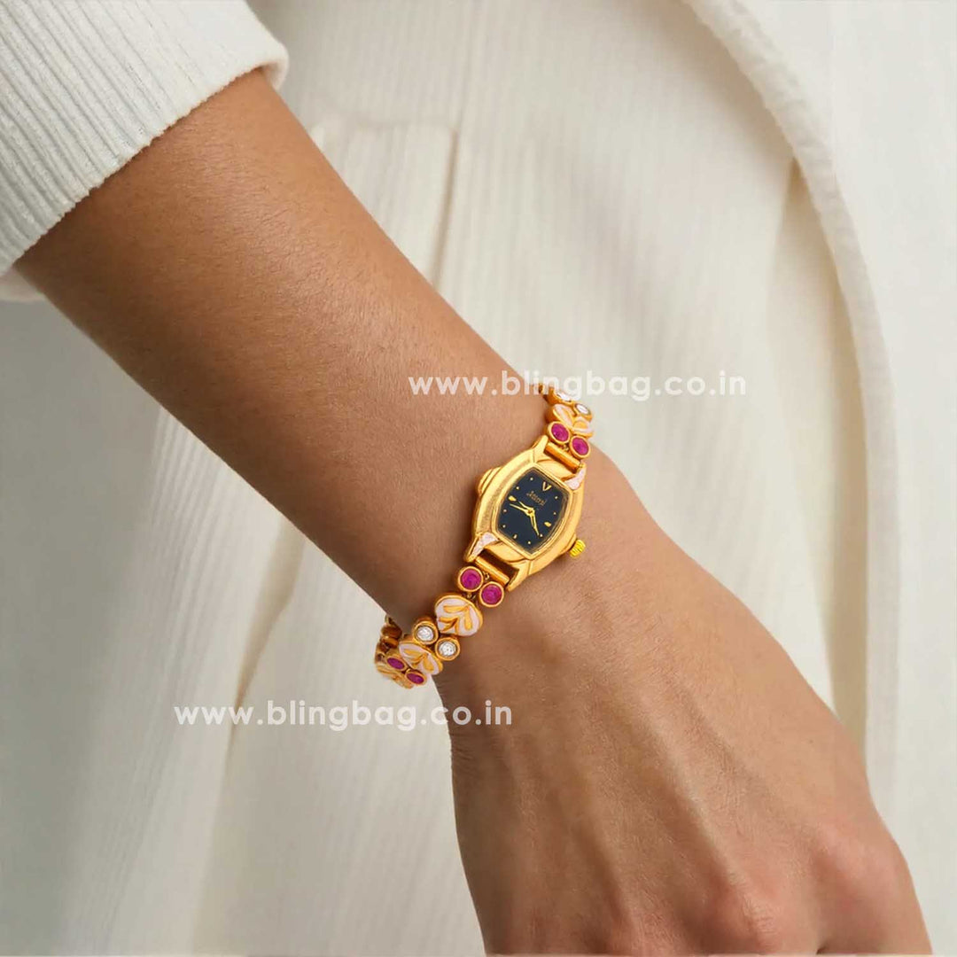 Blingbag Gold-Plated Noir Flora Dial Watch
