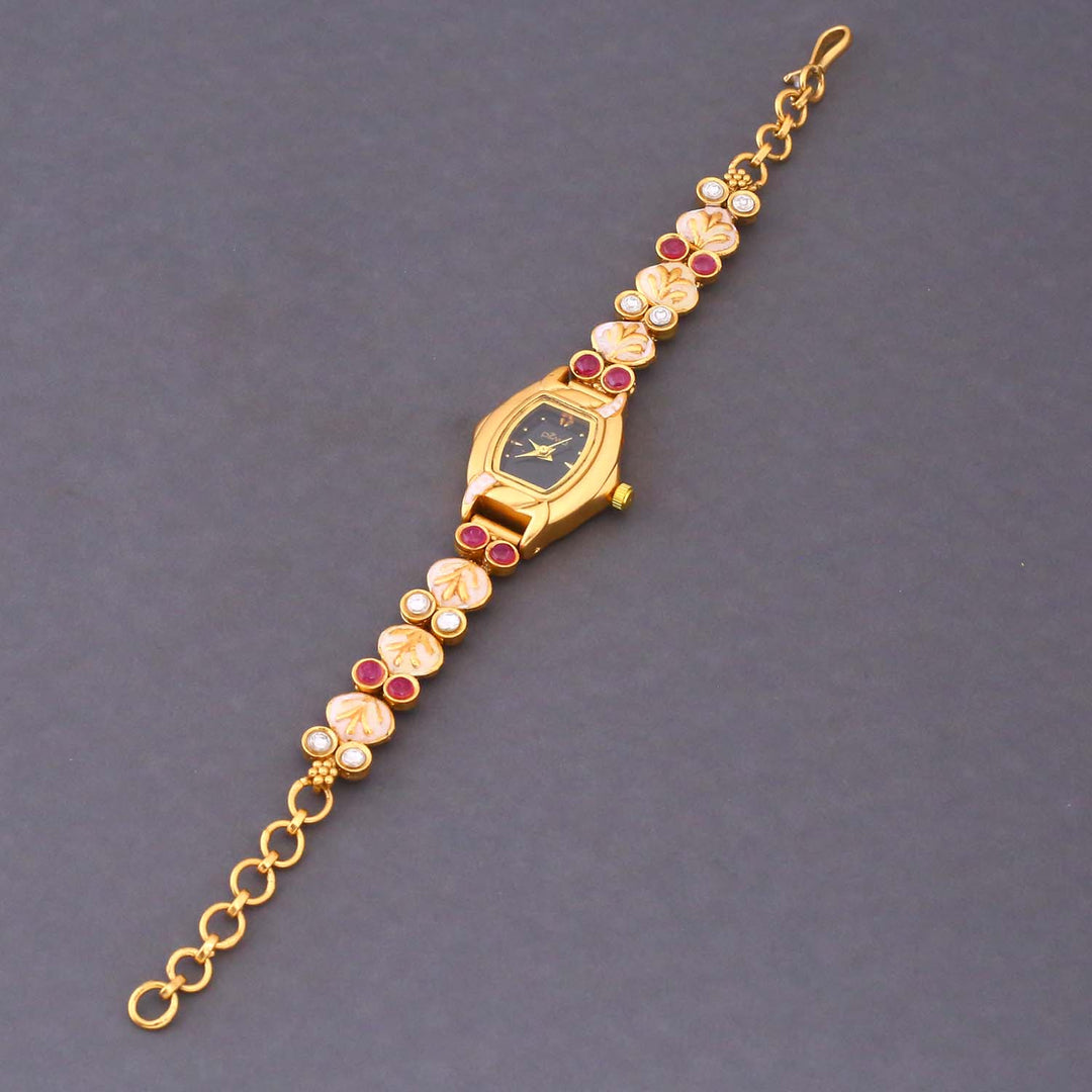 Blingbag Gold-Plated Noir Flora Dial Watch