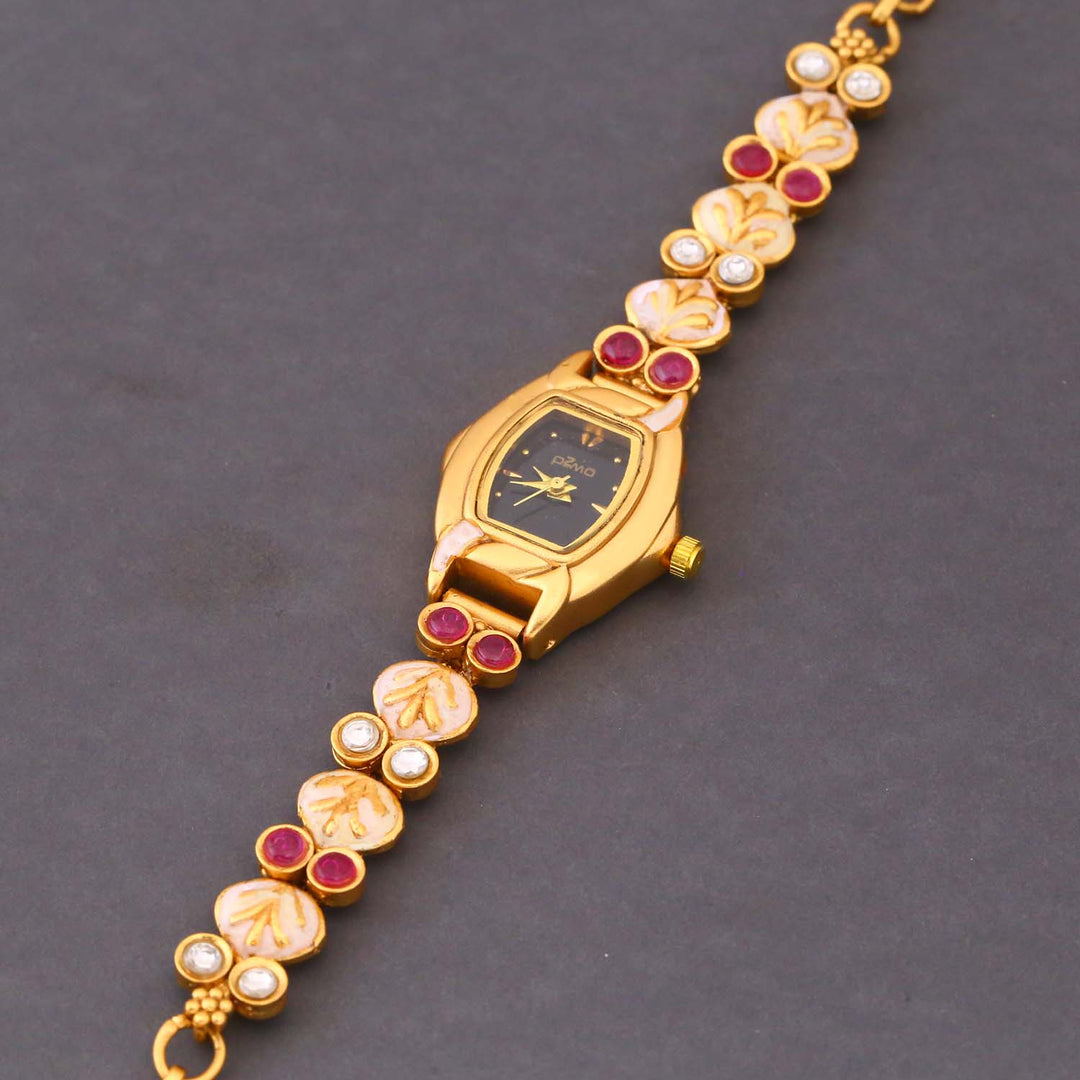 Blingbag Gold-Plated Noir Flora Dial Watch