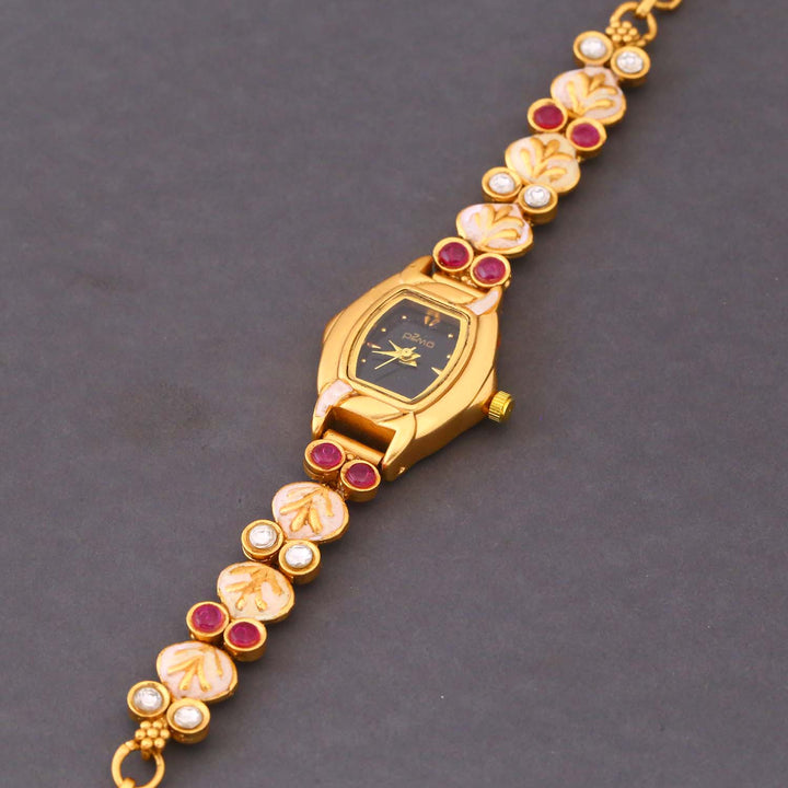 Blingbag Gold-Plated Noir Flora Dial Watch