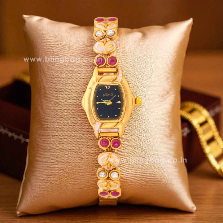 Blingbag Gold-Plated Noir Flora Dial Watch