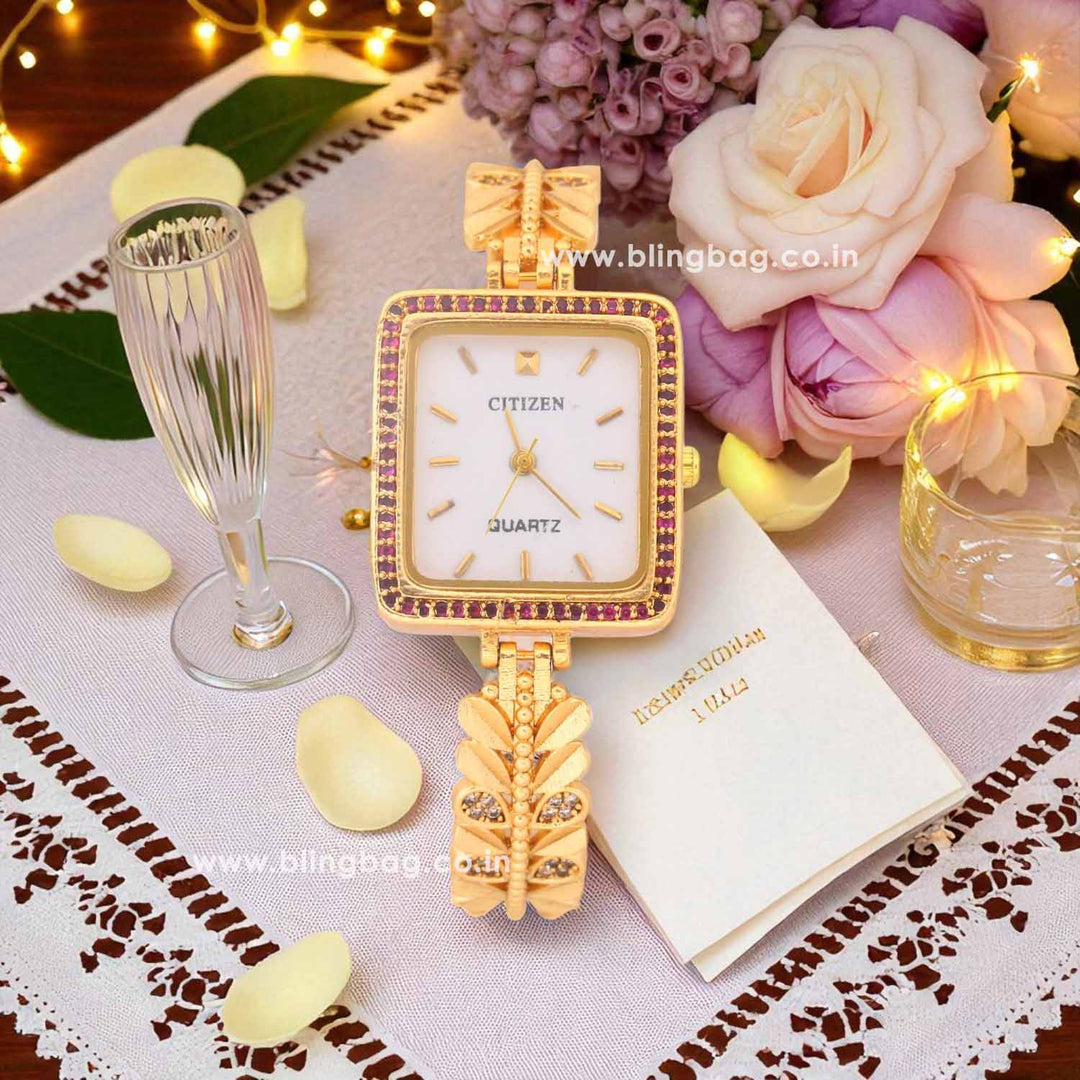 Blingbag Gold- Plated Rajwadi Square Watch
