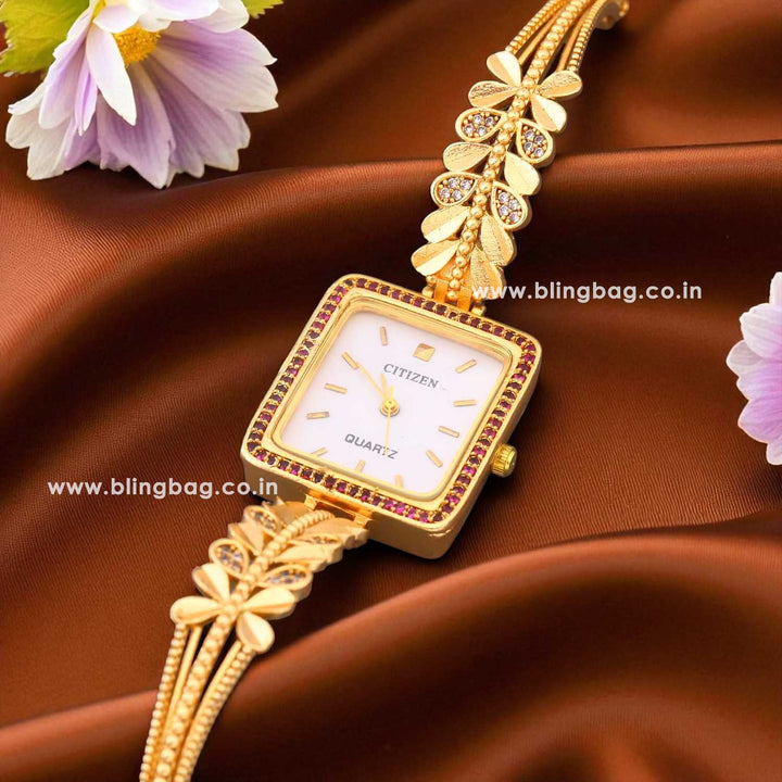 Blingbag Gold- Plated Rajwadi Square Watch