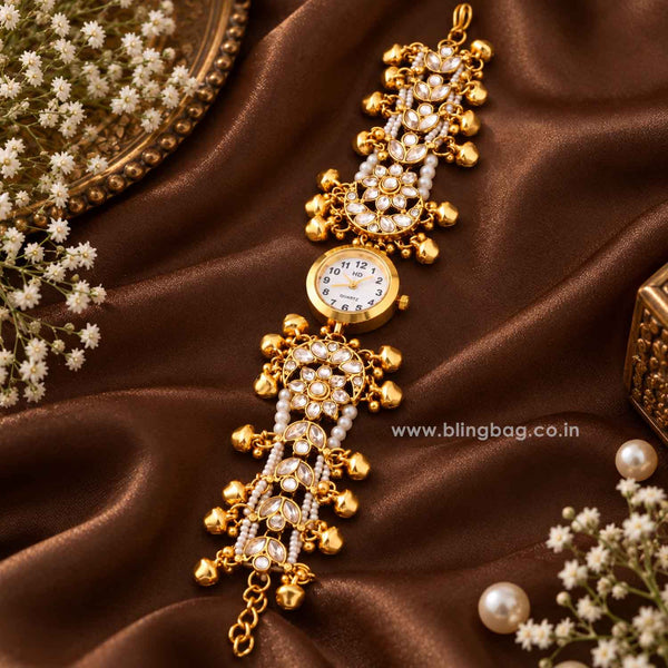 Blingbag Golden Klisaha Kundan Watch -II