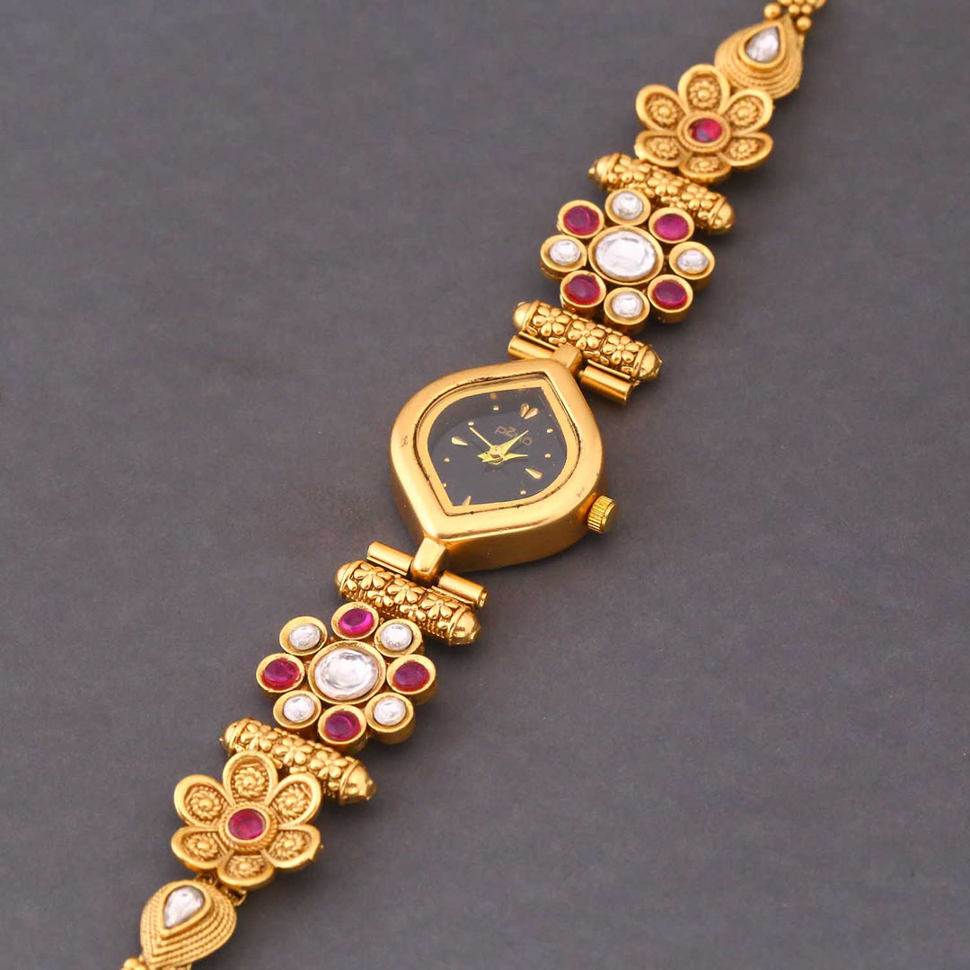 Blingbag Kundan Bloom Floral Dial Watch