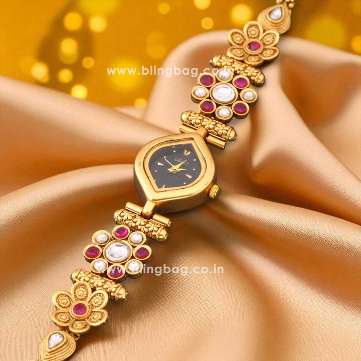 Blingbag Kundan Bloom Floral Dial Watch