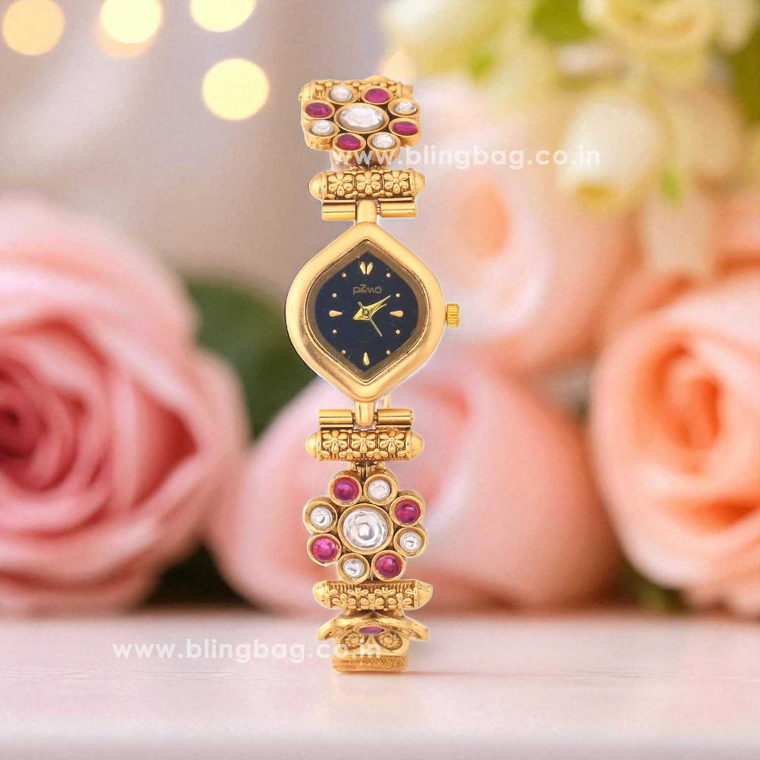 Blingbag Kundan Bloom Floral Dial Watch
