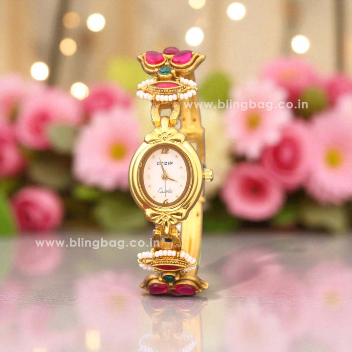 Blingbag Lotus Charm Gold Bracelet Watch