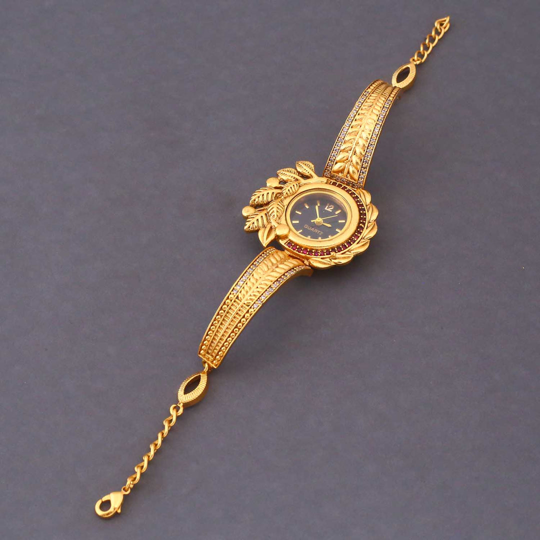 Blingbag Regal Leaf Motif Gold Watch