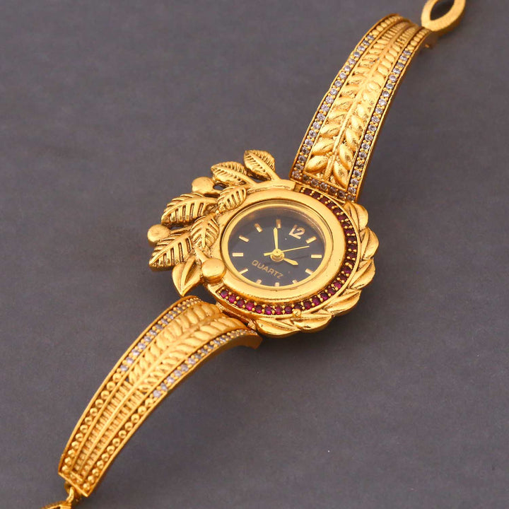 Blingbag Regal Leaf Motif Gold Watch