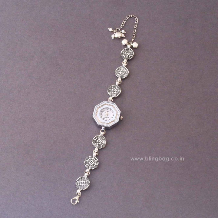 Blingbag Silver Rajvika Oxidised Watch