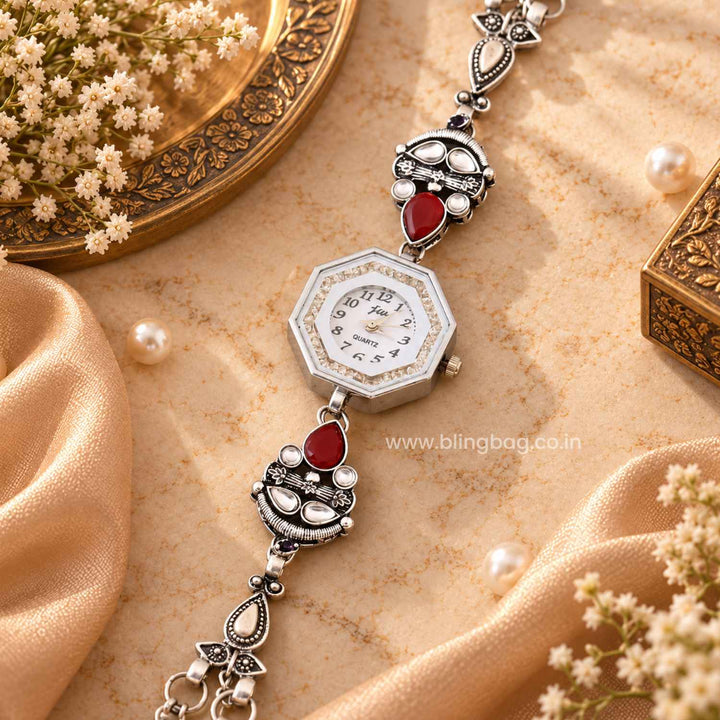 Blingbag Silver Ritvika Oxidised Watch