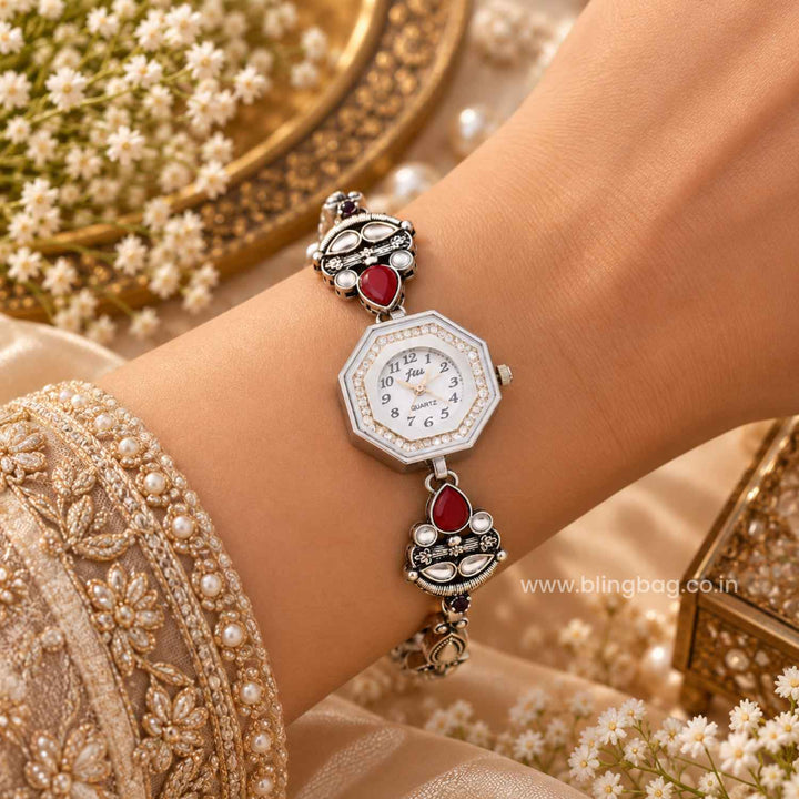 Blingbag Silver Ritvika Oxidised Watch