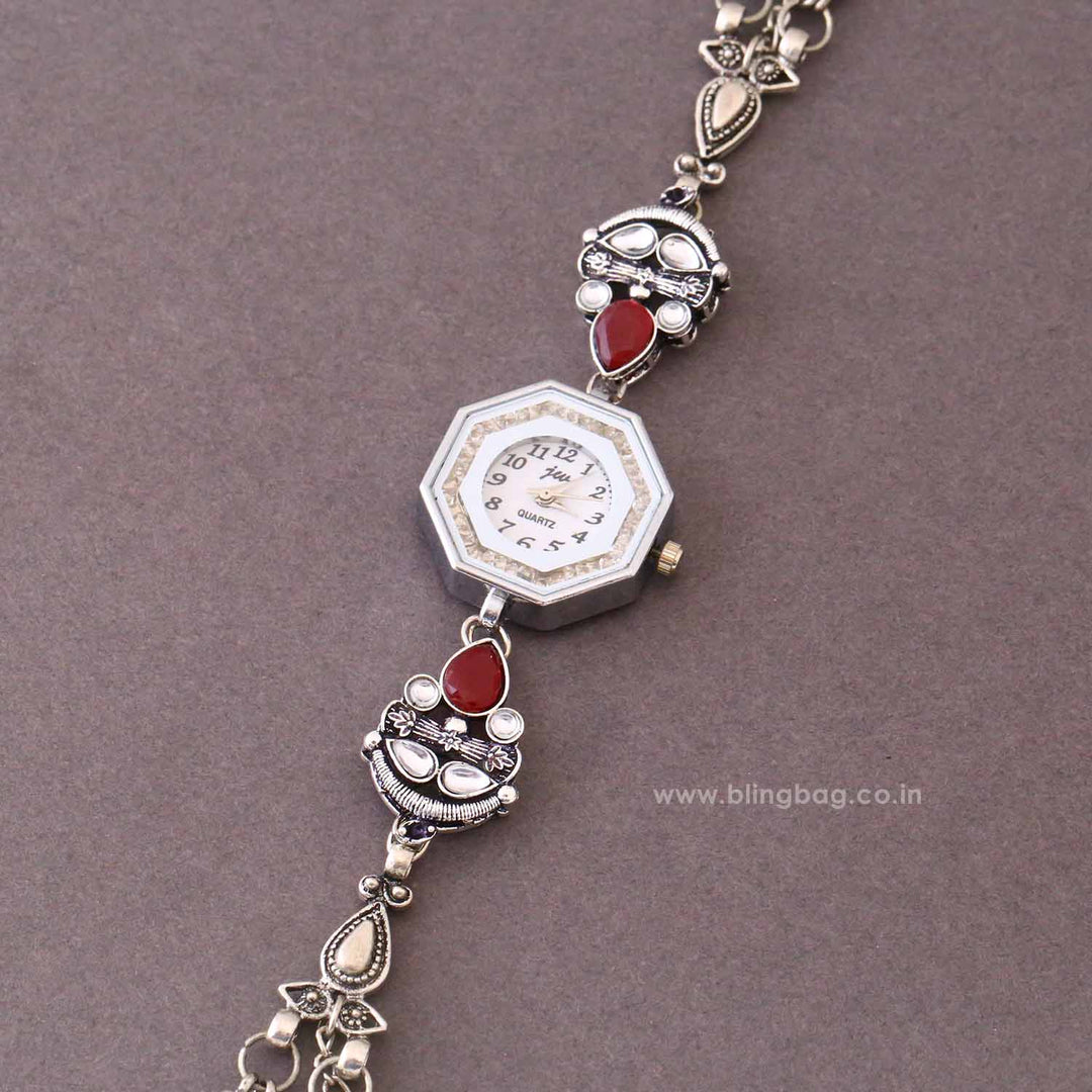 Blingbag Silver Ritvika Oxidised Watch