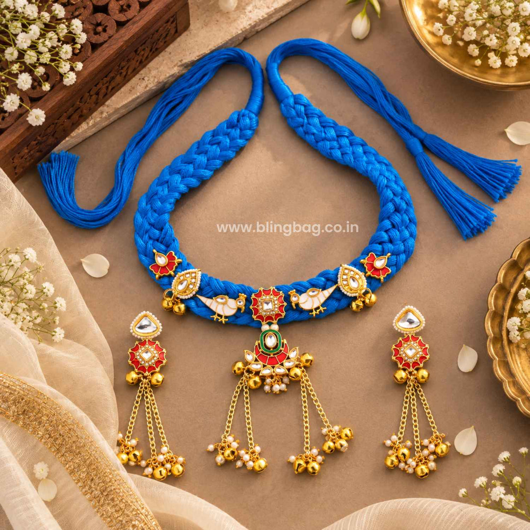 Blue Rajwadi Kundan Jewellery Set - New Arrival