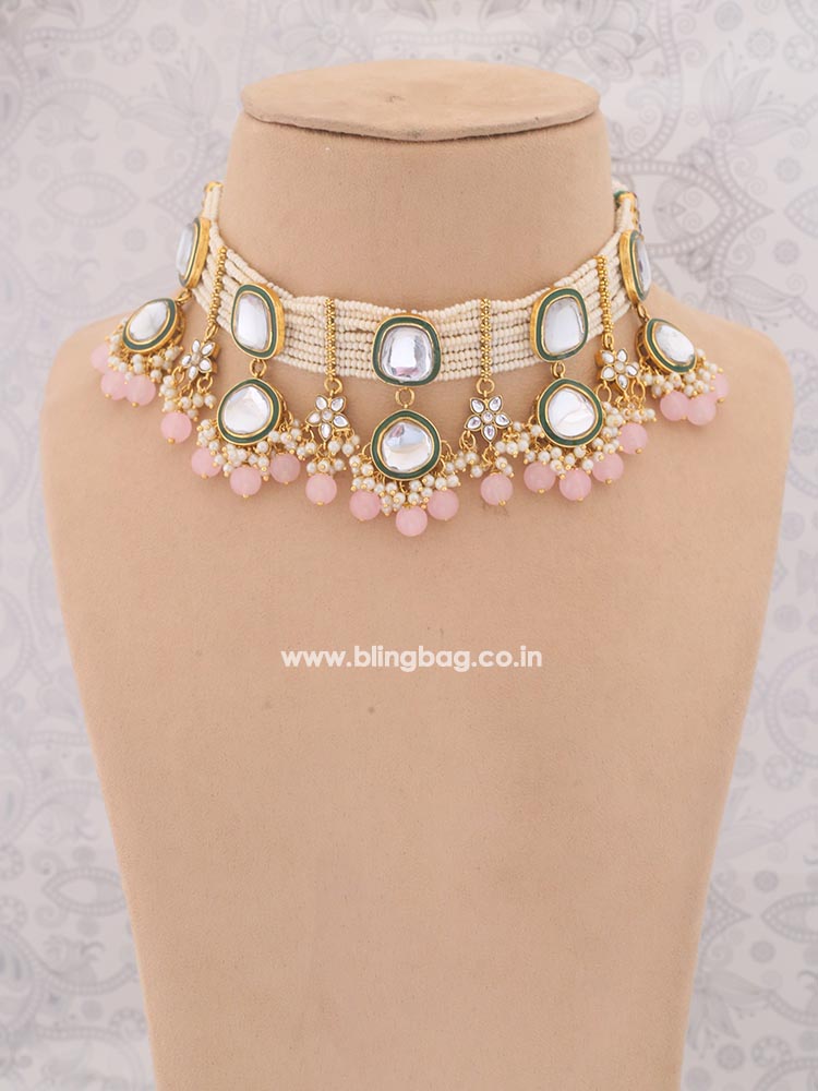 Blush Deepti Kundan Jewellery Set - EOSS
