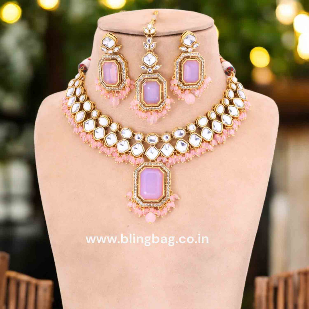 Blush Kuntala Kundan Jewellery Set