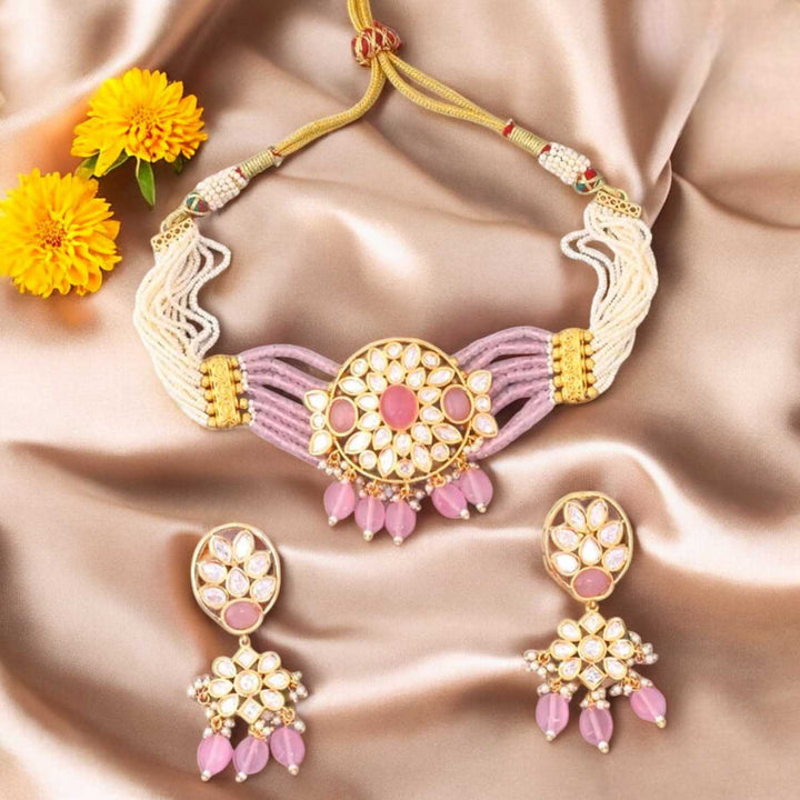 Blush Ruban Kundan Jewellery Set - EOSS