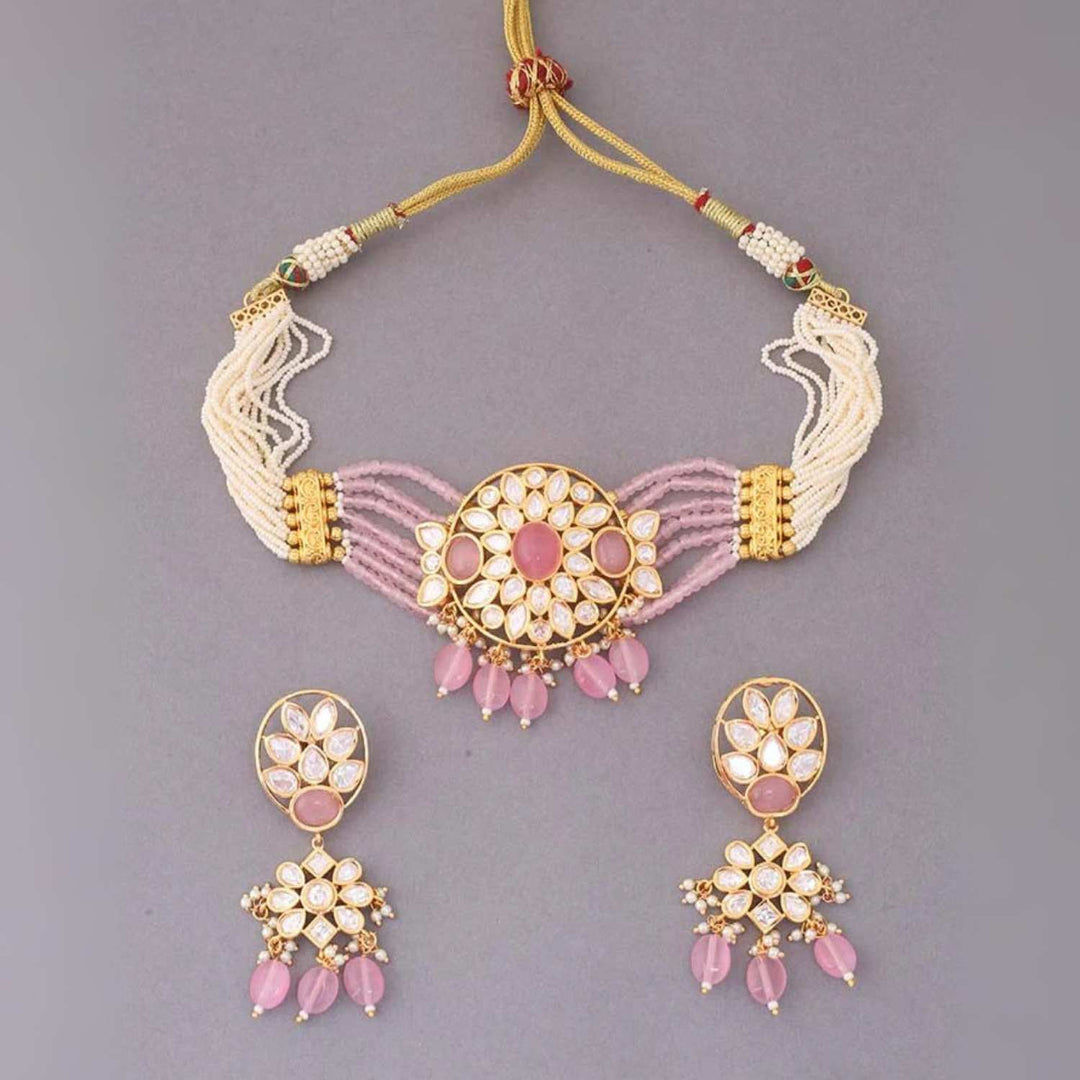 Blush Ruban Kundan Jewellery Set - EOSS