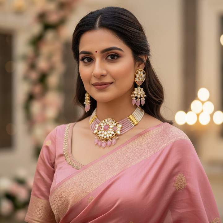 Blush Ruban Kundan Jewellery Set - EOSS