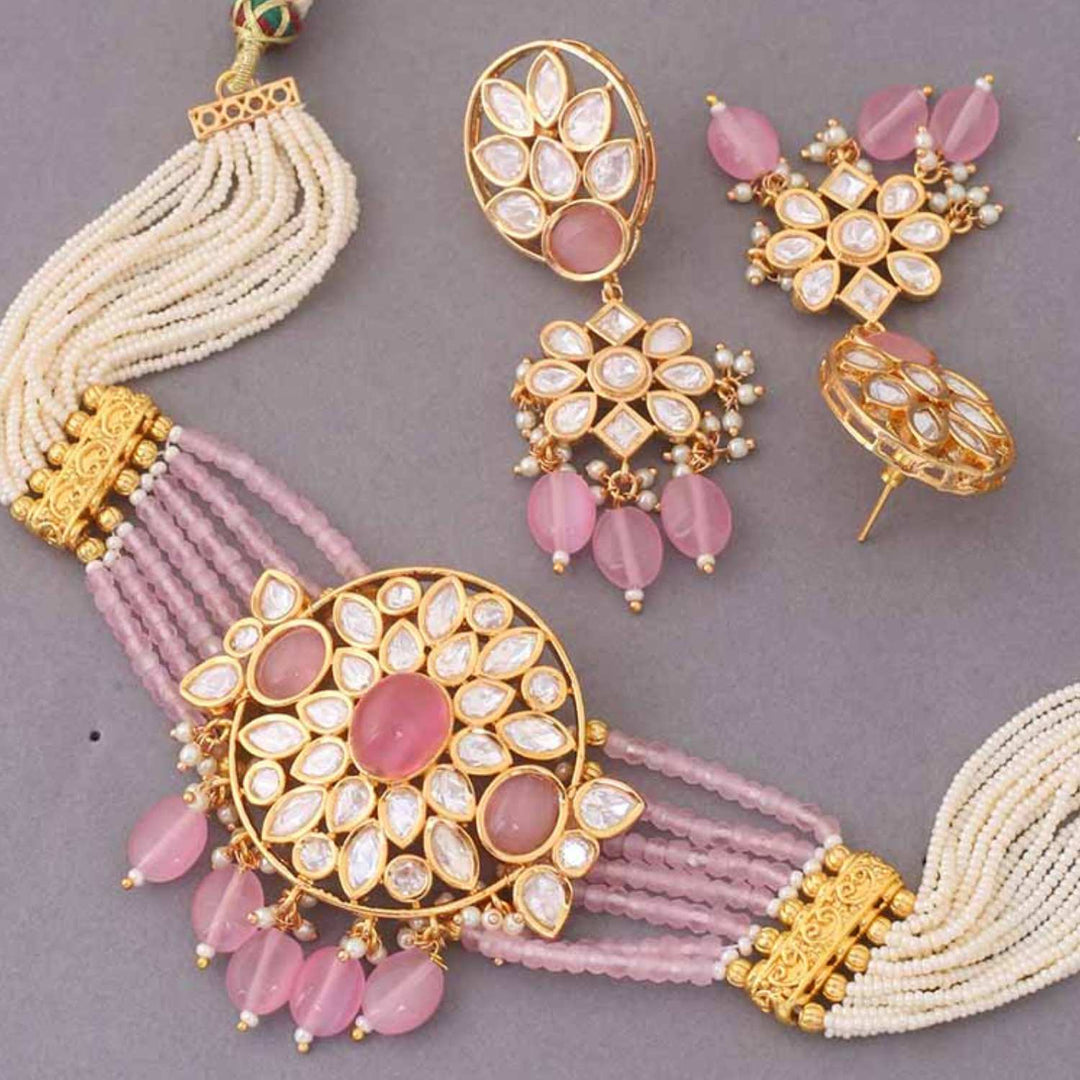 Blush Ruban Kundan Jewellery Set - EOSS