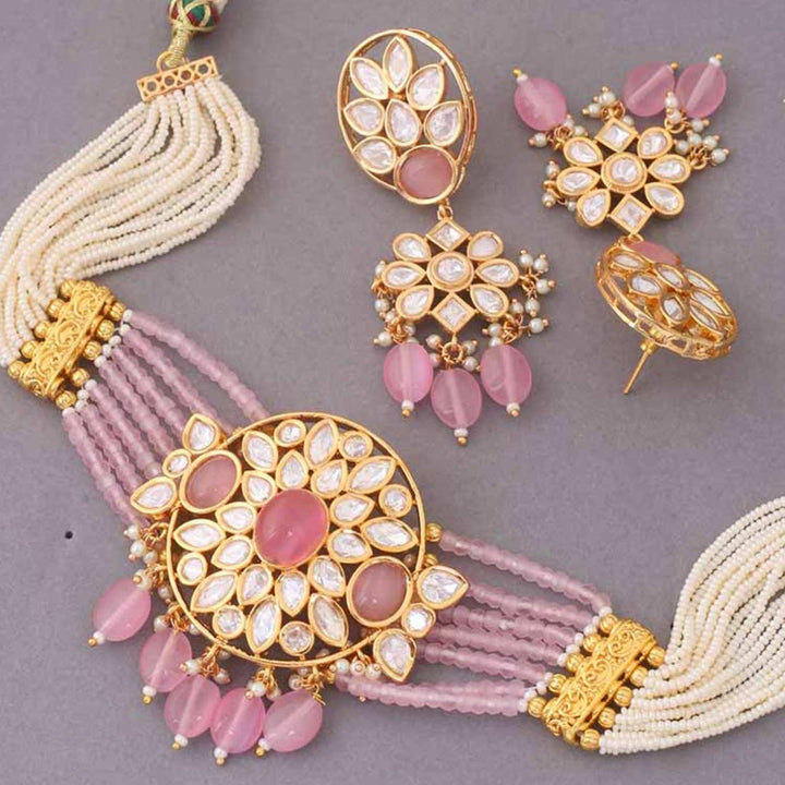 Blush Ruban Kundan Jewellery Set - EOSS