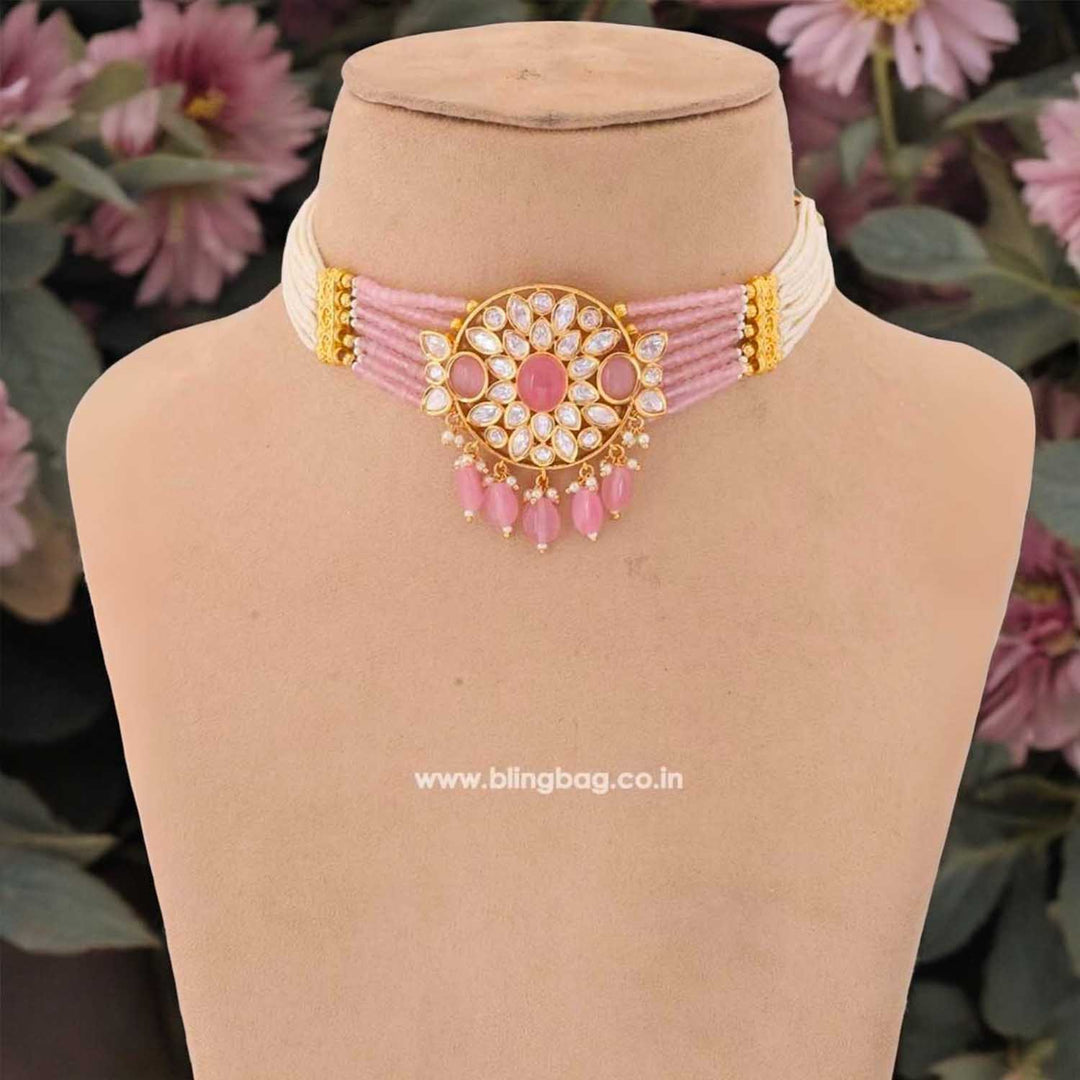 Blush Ruban Kundan Jewellery Set - EOSS