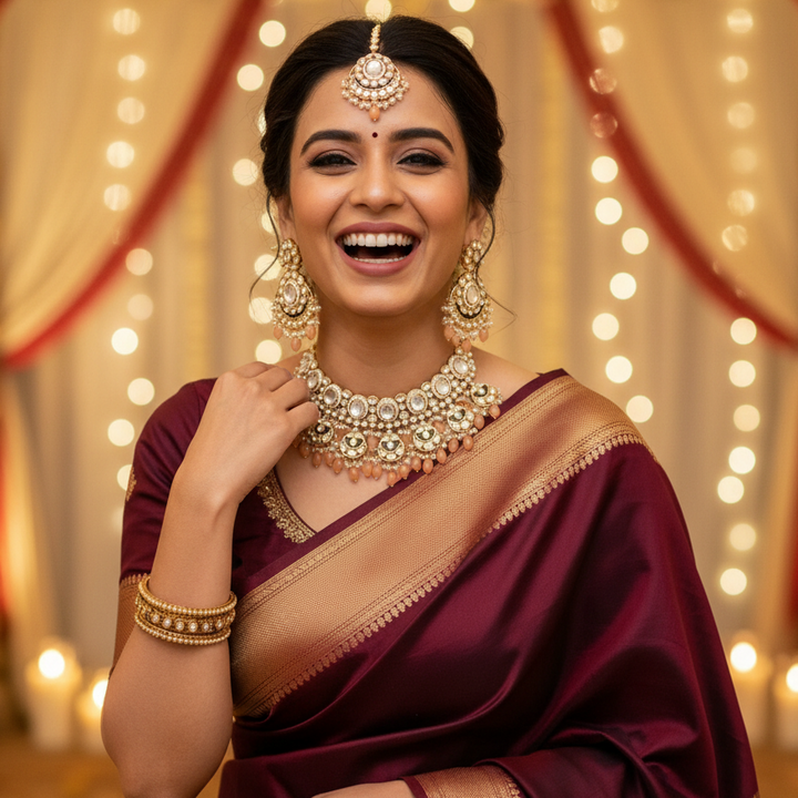 Brown Albina Kundan Jewellery Set - EOSS