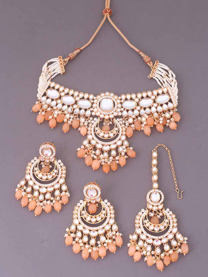 Peach Arpani Kundan Jewellery Set - EOSS