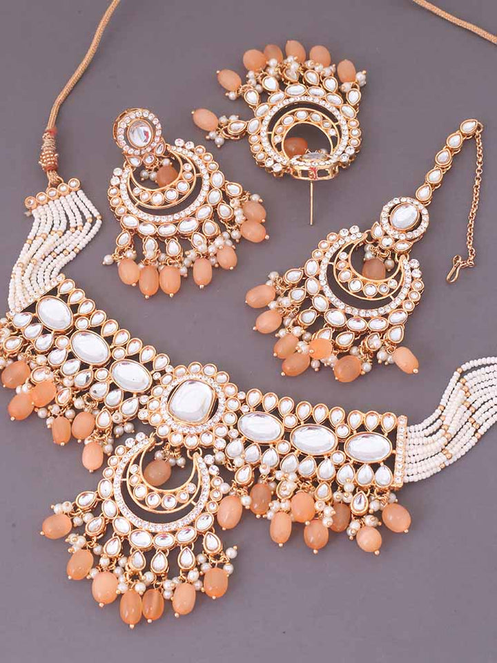 Peach Arpani Kundan Jewellery Set - EOSS