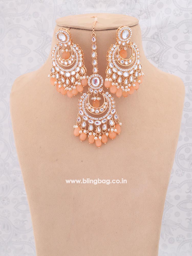 Peach Arpani Kundan Jewellery Set - EOSS