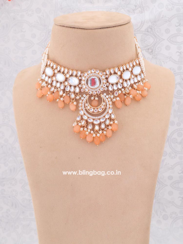 Peach Arpani Kundan Jewellery Set - EOSS