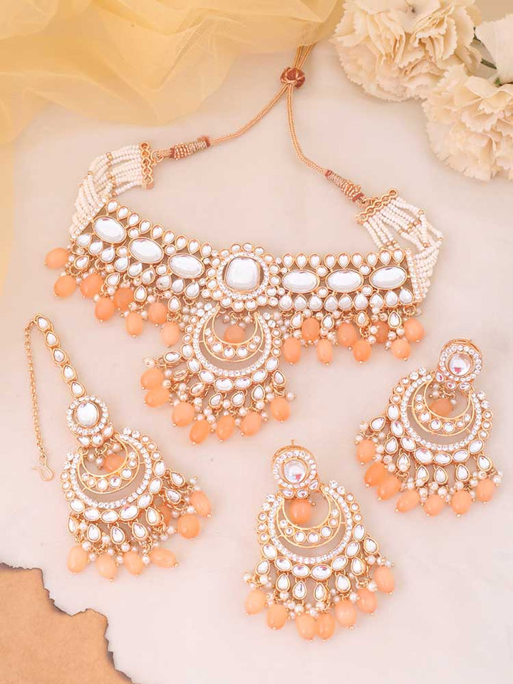 Peach Arpani Kundan Jewellery Set - EOSS