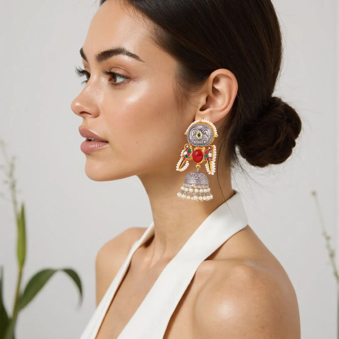 Brown Varuti Oxidised Jhumkis