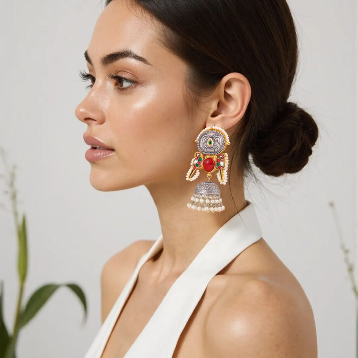 Brown Varuti Oxidised Jhumkis