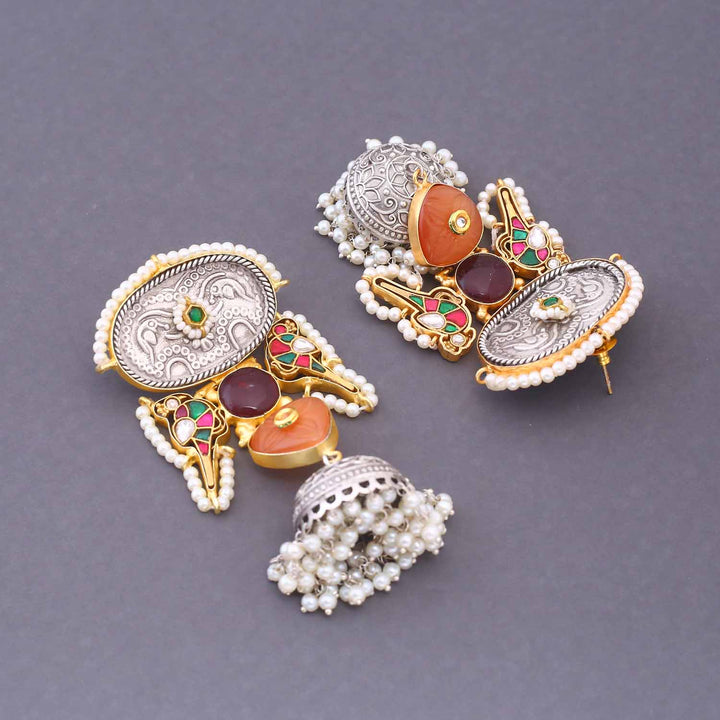 Brown Varuti Oxidised Jhumkis