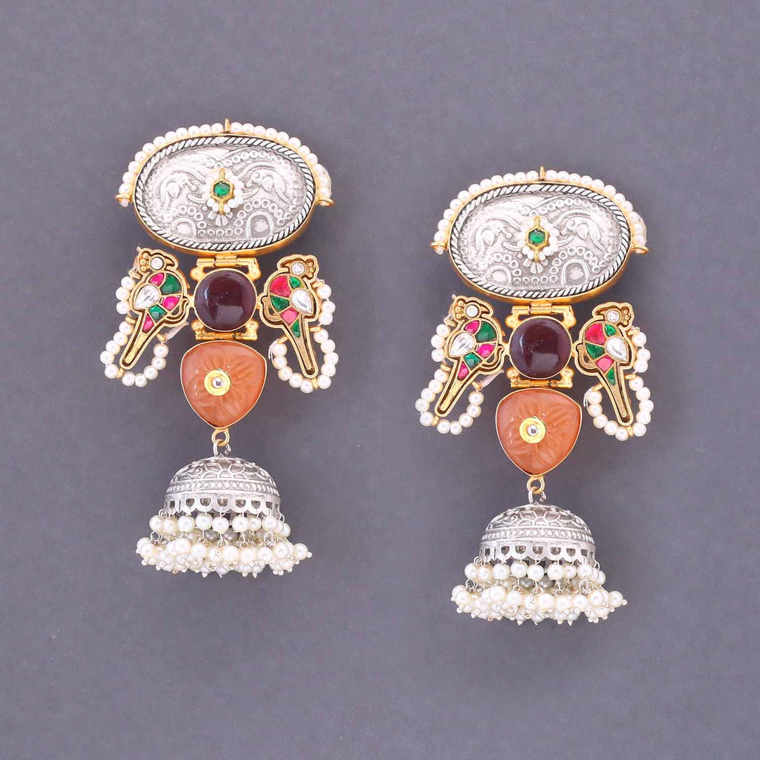 Brown Varuti Oxidised Jhumkis